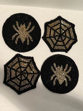 Tiramisu NWT 4Pk Spider & Web Halloween Beaded Coasters